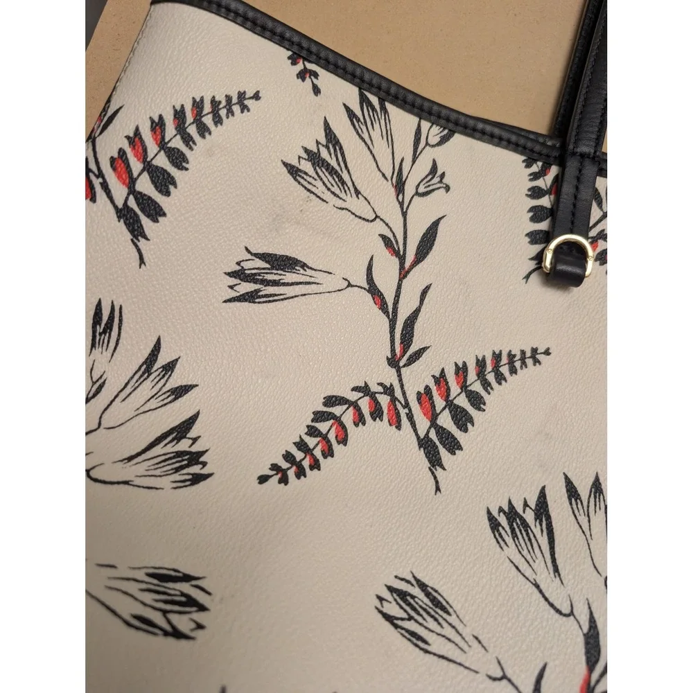 Tory Burch Kerrington Floral Print Tote Bag‎ Large Shoulder Bag Coated Canvas
